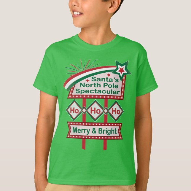 Santa's Retro Marquee - Ho Ho Ho Merry & Bright T-Shirt (Vorderseite)