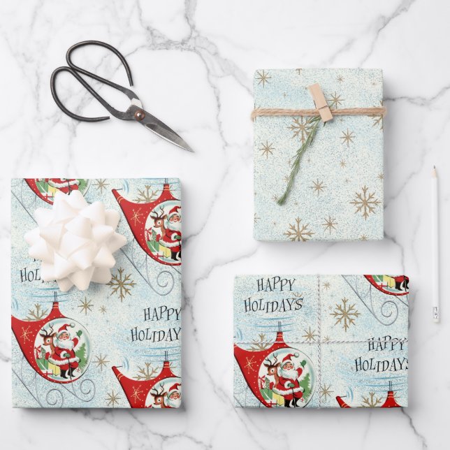 Santa's Retro Rotor Sleigh Geschenkpapier Set (Vorderseite)