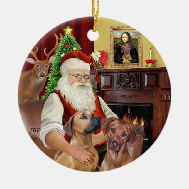 Santas Rhodesian Ridgebacks (ZWEI) Keramik Ornament (Vorne)