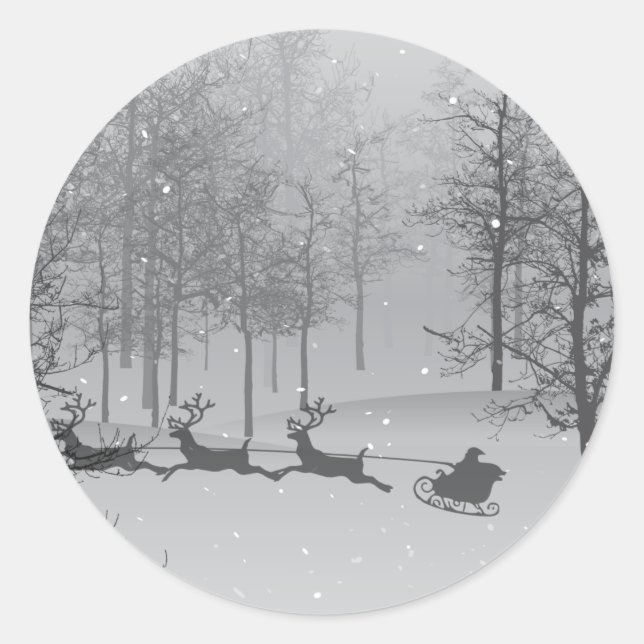 Santa's Schlitten in einem Winterwunderland Runder Aufkleber (Vorderseite)