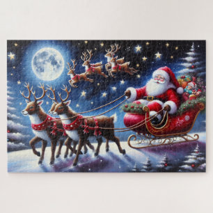 Santas Schlitten mit Rentieren in der Weihnachtsna