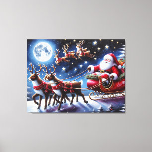 Santas Schlitten mit Rentieren in der Weihnachtsna Leinwanddruck