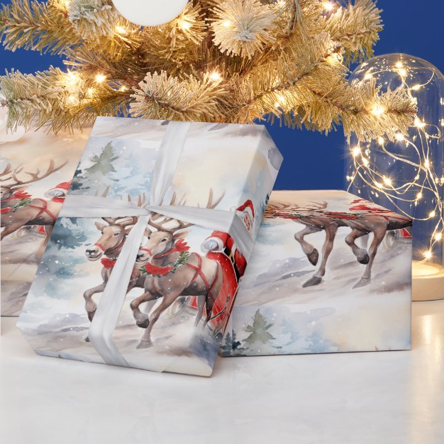 Santa's Schlittenfahrt durch schneebedeckte Wälder Geschenkpapier (Feiertage)