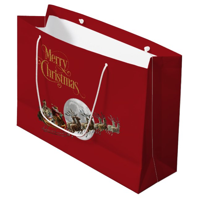 Santa's Schlittenfahrt Große Geschenktasche Große Geschenktüte (Vorderseite Schrägansicht)