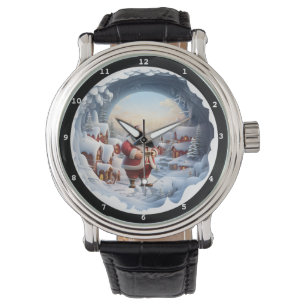 Santas schneebedecktes Dorf bei Nacht Armbanduhr