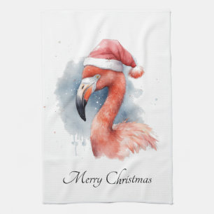 Santas Schneevogel Flamingo, individuell Geschirrtuch