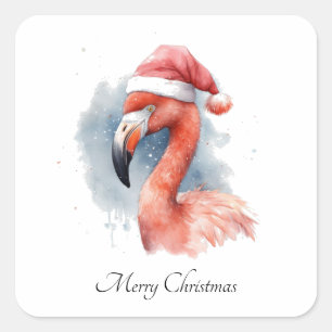 Santas Schneevogel-Flamingo, individuell Quadratischer Aufkleber