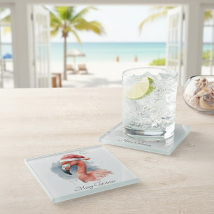 Santas Schneevogel-Flamingo, maßgefertigt Glasuntersetzer