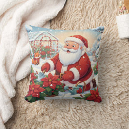 Santas schneiger Weihnachtsstern-Gewächshausgarten Kissen