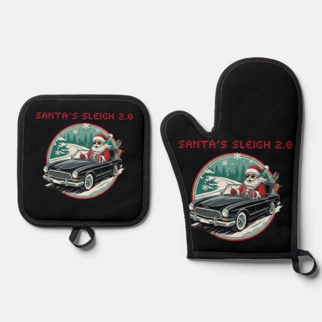 Santa's Sleigh 2.0 Pot Holders Ofenhandschuh & Topflappen-Set (Vorderseite)