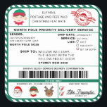 Santas Sleigh Christmas Shipping Label Sticker<br><div class="desc">Dieser Weihnachtsworkshop North Pole Postal Service Weihnachtsmarkenaufkleber ist der perfekte Weg, um Ihrer Weihnachtsverpackung ein wenig zusätzlichen Zauber hinzuzufügen. Der Aufkleber kann mit dem Namen Ihres Kindes und einer bevorzugten Art der Lieferung personalisiert werden. Der gesamte Text ist bearbeitbar und kann an Ihre Bedürfnisse angepasst werden. Für eine erweiterte Anpassung...</div>