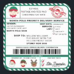 Santas Sleigh Christmas Shipping Label Sticker<br><div class="desc">Dieser Weihnachtsworkshop North Pole Postal Service Weihnachtsmarkenaufkleber ist der perfekte Weg, um Ihrer Weihnachtsverpackung ein wenig zusätzlichen Zauber hinzuzufügen. Der Aufkleber kann mit dem Namen Ihres Kindes und einer bevorzugten Art der Lieferung personalisiert werden. Der gesamte Text ist bearbeitbar und kann an Ihre Bedürfnisse angepasst werden. Für eine erweiterte Anpassung...</div>