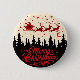 Santa's Sleigh Frohe Weihnachtswald Szene Art" Button