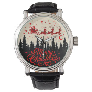 Santa's Sleigh Frohe Weihnachtswaldszene Kunst Armbanduhr