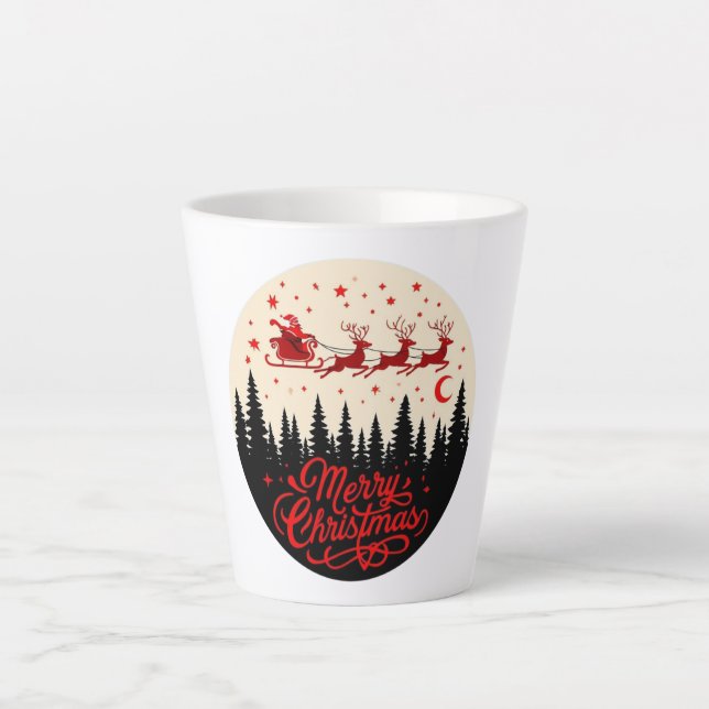 Santa's Sleigh Frohe Weihnachtswaldszene Kunst Milchtasse (Vorderseite)