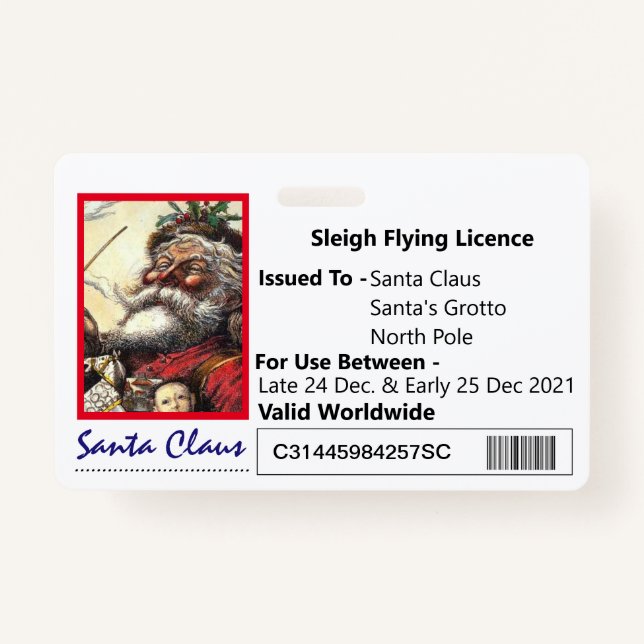 Santa's Sleigh Novelty License for Kids Abzeichen Ausweis (Vorderseite)