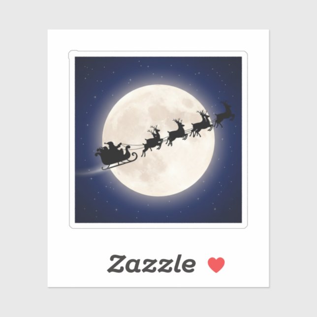 Santa's Sleigh & Reindeer Silhouette Over Moon Aufkleber (Blatt)