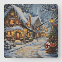 Santa's Sleigh Ride Winter Wonderland Clock