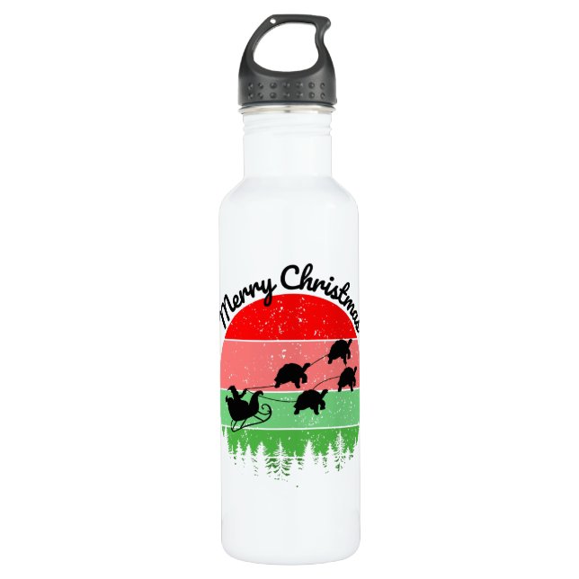 Santas Sleigh von Schildkröten gezogen Edelstahlflasche (Vorderseite)