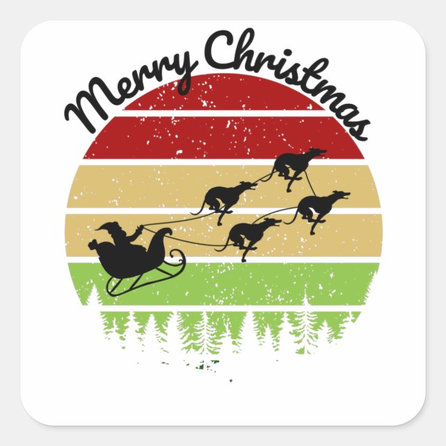 Santas Sleigh von Windhunden gezogen Quadratischer Aufkleber (Vorderseite)