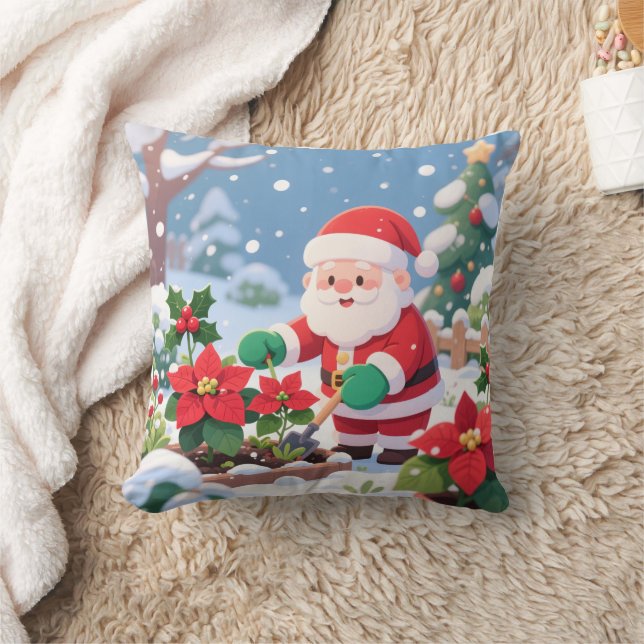 Santa's Snowy Poinsettia Garden Kissen (Decke)