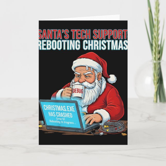 Santas Tech-Support startet Weihnachten neu Funny  Karte (Vorderseite)