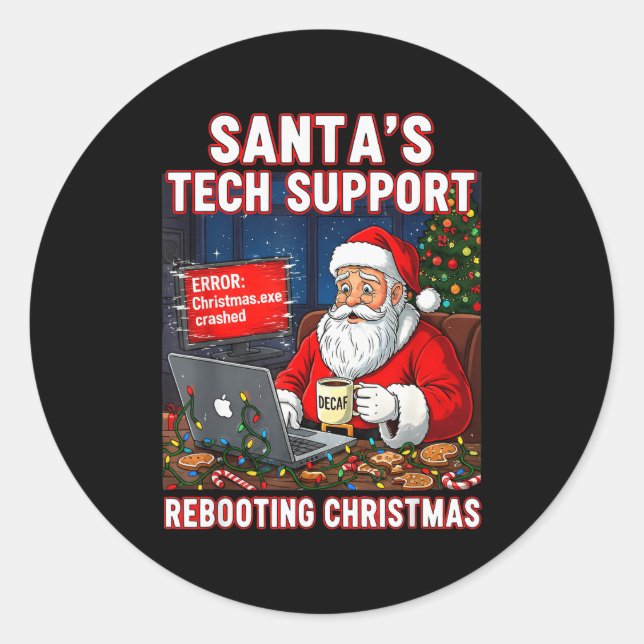 Santa's Tech Suprt_ Rebooting Christmas Funny  Runder Aufkleber (Vorderseite)
