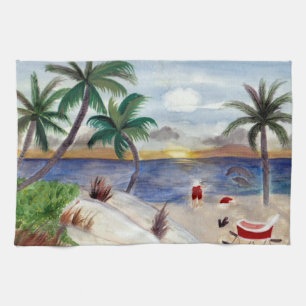 Santa's Tropical Beach Break Küchentuch