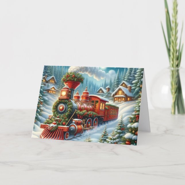 Santa's Village Christmas Train Feiertagskarte (Vorderseite)
