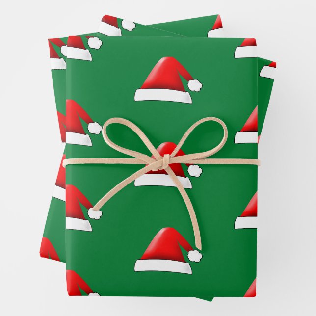 Santas Weihnachtsstrohmuster in Rot und Grün Geschenkpapier Set (Beispiel)