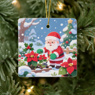 Santas Weihnachtstern-Gewächshausgarten Keramikornament