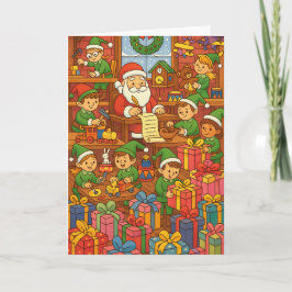 Santa's Workshop Busy Elves Custom Christmas Karte