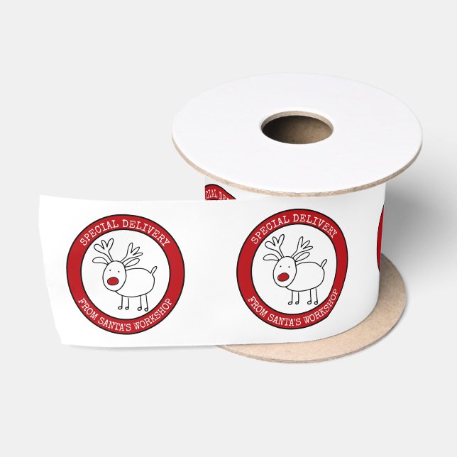 Santas Workshop Rentierlogos für Sonderlieferungen Satinband (Spule)