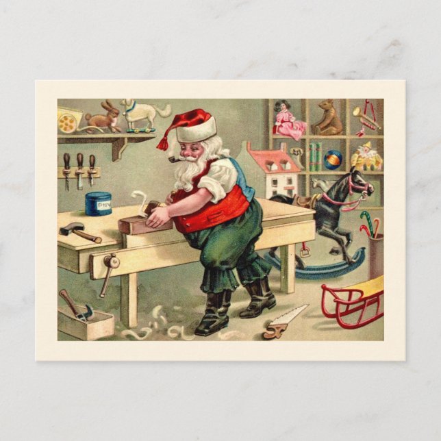 Santa's Workshop Vintag Card Postkarte (Vorderseite)