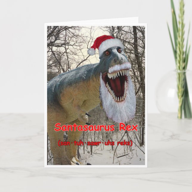 Santasaurus Rex Holiday Grußkarte Feiertagskarte (Vorderseite)