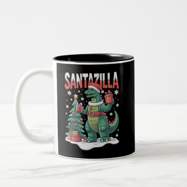 Santazilla Japanese Monster Kaiju Xmas Dinosaur Zweifarbige Tasse (Links)