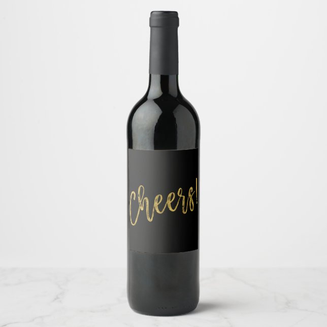 Santé! Faux Gold Foil et Black Wine Étiquette (Devant)