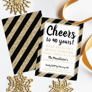 Santé! Parties scintillant d'or Invitation d'anniv