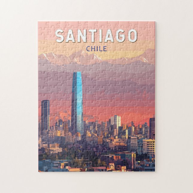 Santiago Chile Illustration Reisen Vintag (Vertikal)