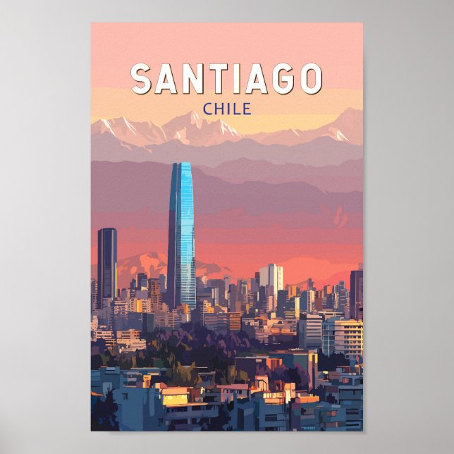 Santiago Chile Illustration Reisen Vintag Poster (Vorne)