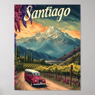 Santiago Chile künstlerische Reiseillustration Poster