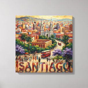 Santiago Chile Stadtlandschaft Lebendig Gespannte  Leinwanddruck