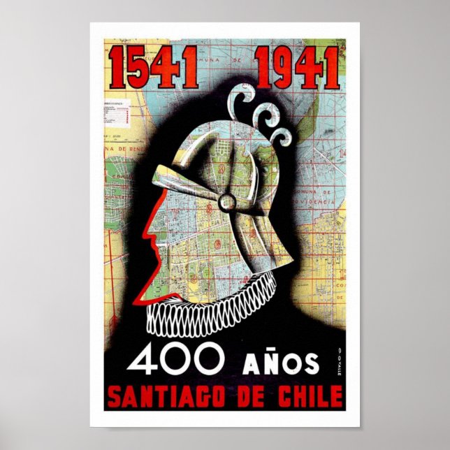 Santiago Chile Südamerika Vintage Travel Poster (Vorne)