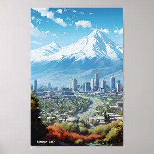 Santiago Chile Vintage Travel Poster