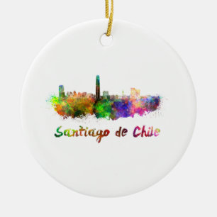 Santiago De Chile skyline im Watercolor Keramik Ornament