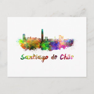 Santiago de Chile Skyline in Aquarellon Postkarte