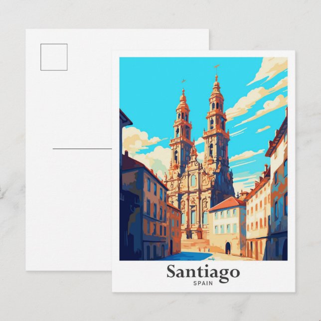Santiago Spain Art Vintage Postkarte (Vorne/Hinten)