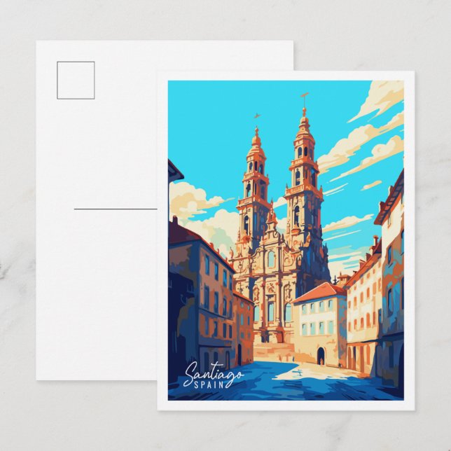 Santiago Spain Vintage Illustration Postkarte (Vorne/Hinten)