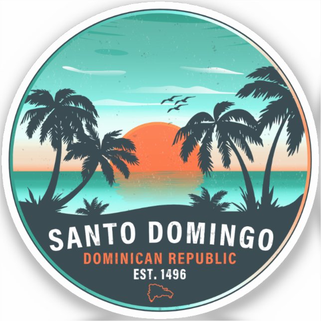 Santo Domingo Dominikanische Republik Retro Sunset Aufkleber (Vorderseite)