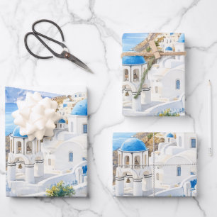 Santorin Aquarell Griechenland Reiseziel Geschenk Geschenkpapier Set